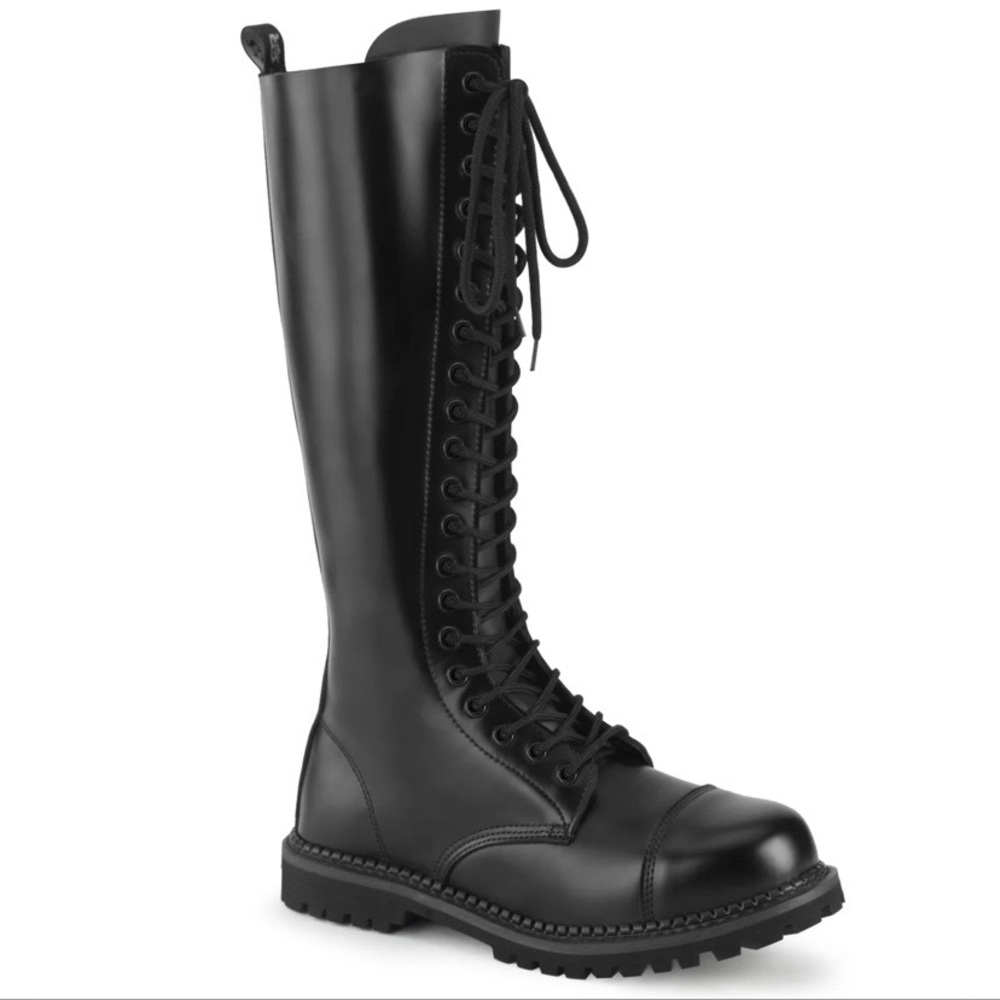Demonia Black Riot-20 Lace-Up Combat Boot